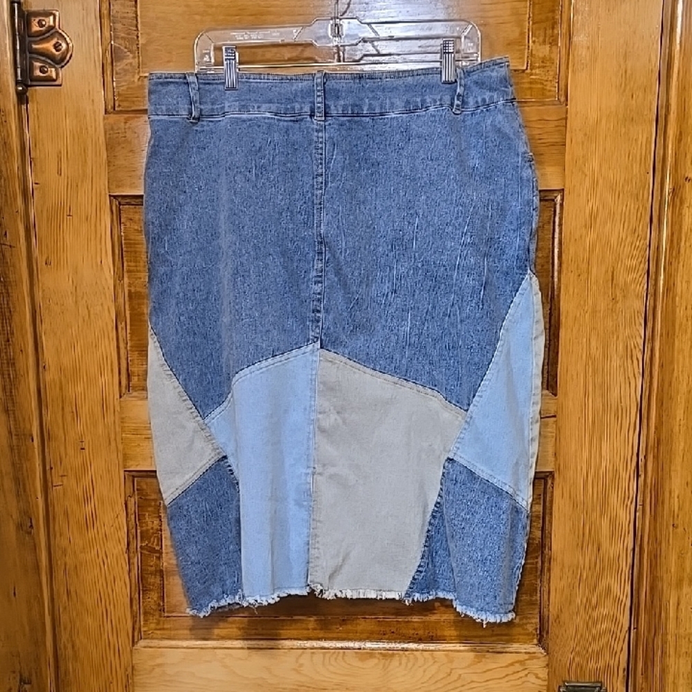 Ashley Stewart Boho Retro Y2k Denim Patchwork Skirt - Blue and Gray 14 - Picture 3 of 3